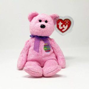 NWT Beanie Baby Easter Bear EGGS Pink Ribbon Bow